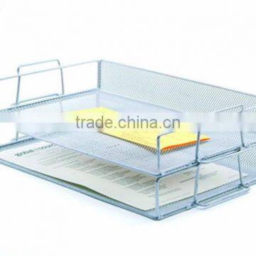Silver 2 Layers Metal Mesh Portable Office Stackable Letter File Tray photo-2