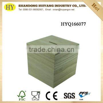 FSC handmade cube wood saving coin bank