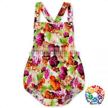 Girls Backless Red New Floral Cotton Onesie Outfits Adjustable Suspender Smocked Romper