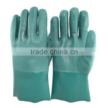 NMSAFETY chemical resistant cotton interlock jersey double full coated knitted wrist green pvc sandy finish gloves