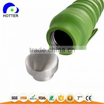 Stainless Head Silicone Folding Water Bottle Full Silicone Safe Travel Camping Folding Cup Wholesale