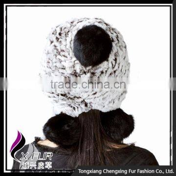 CX-C-111B Wholesale Custom Knitted Winter Rex Rabbit Fur Pom Pom Hat photo-5