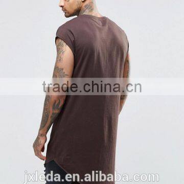 Hip Hop Fashion Men Longline Cap Sleeve Asymmetric Hem Blank T-shirts Wholesale photo-2