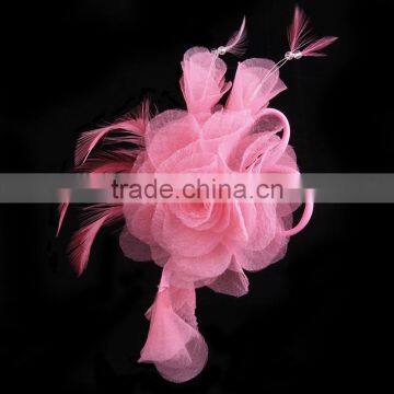 High-grade Feather Flower Hair Clip Fabric Flower Brooch Wedding Dress Flowers Corsage Pin photo-2