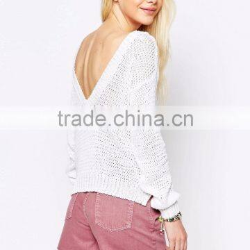 MGOO Chunky Sweater With V Back Design Spring-Summer Fashion Cashmere Sweaters Loose Cozy Oversized Sweater Open photo-3