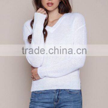 MGOO New Arrival Women V Neck Sweaters Split Long Sleeves Knitted Fast Fashion Tops Plain White Sweaters photo-6