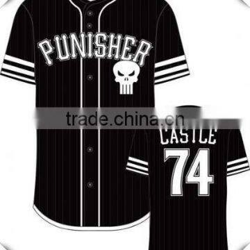 Adult Full Button Piped Black pinstripe Mens Baseball Jersey wholesale made by mesh jersey fabric