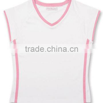 hot sale 90% Micropoly 10% Spandex Pretty lovely Sleeveless Tennis sports T-Shirt With Pink Stripe custom for youth and kids