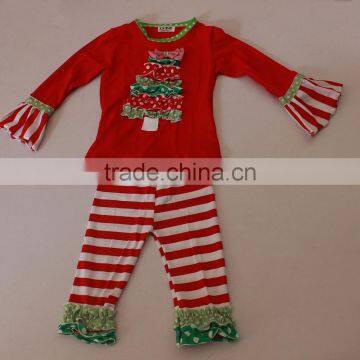 Wholesale baby sweet christmas tree pattern bounique ruffle kid's outfit set for baby