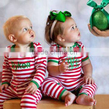 Wholesale Christmas Pajamas Custom Name Embroidered Santa Red and White Stripe Baby Girl or Boy Personalized Christmas Pajamas photo-2