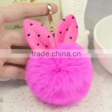 Myfur China Supplier Hot Pink Real Rex Rabbit Fur Pom Pom Wholesale Bag Charm