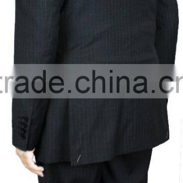 NAAMS MEN'S WOOL 2 BUTTON 2 VENT SLIM FIT SUIT JACKET FLAT FRONT PANT GREY STRIPE photo-3