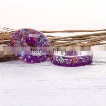 Resin & Shell Mosaic Dome Seals Cabochon Round Purple photo-2