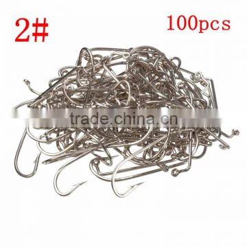 The Best Quality Fishing Tools Lot 100PCS Jig Hook Jig Big Stainless Steel Fishing Hooks White Color Fish Hook Size 2