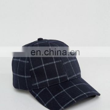 Male 6 panel cheap 100%acrylic fabric baseball Cap In navy check