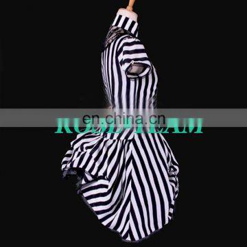 Rose Team-Free Shipping Custom-made Black and White Stripe Ball Gown Costume Medieval Victorian Dress photo-2