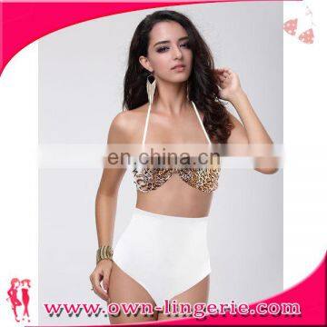 Hot sale leopard printing bikini tops white high waist bottom swimsuit bikini for woman