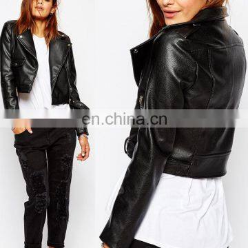 Black long sleeve double buttons zipper decoration leather jacket