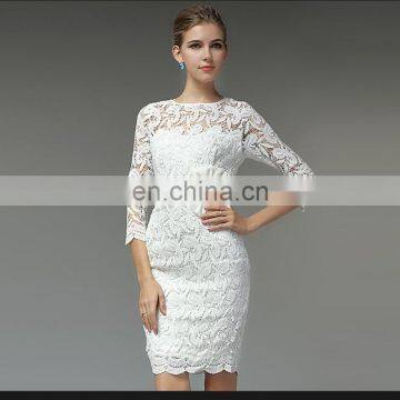 High Quality Fashion Round Neck Sexy Lace Casual Dress With 3/4 Long Sleeves Dress photo-4