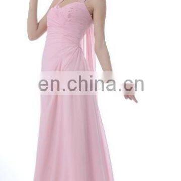 EB2227 A-Line scoop halter top Ruched Chiffon evening dress