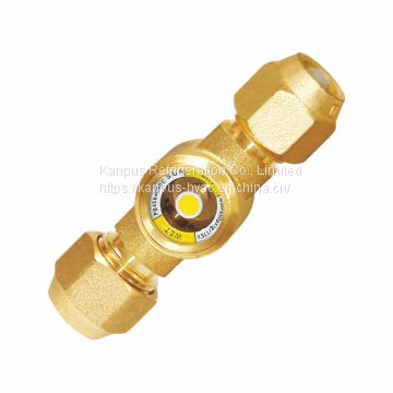 Refrigeration flare sight glass, brass moisture indicator