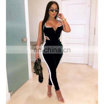 Velvet Sexy V Neck Women Matching Set Fashion 2019 Sleeveless Athleisure Two Piece Outfits Hot Bodysuit And Pants Sets