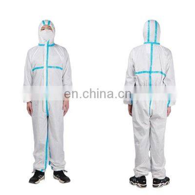 CE EN 14126 14605 13034 13982 Protective Clothing White Coverall Suit With Blue Tape photo-3