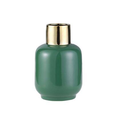 Natural Fresh Green And Gold Electroplate Beatiful Shape Ceramic Flower Vase For Display Case
