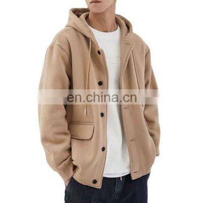 high quality thick cotton fabric custom full button plain hoodies for men clothing