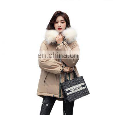 Mid-length 2021 Parkas New Korean style fur collar ladies short pie overcoming hooded cotton jacket women's jacket