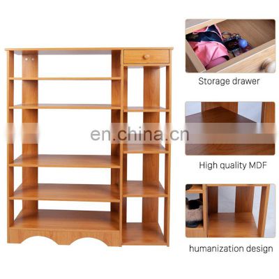 Free Standing Wooden Shoe Storage Rack Cabinet Shelf with Drawer for Entryways