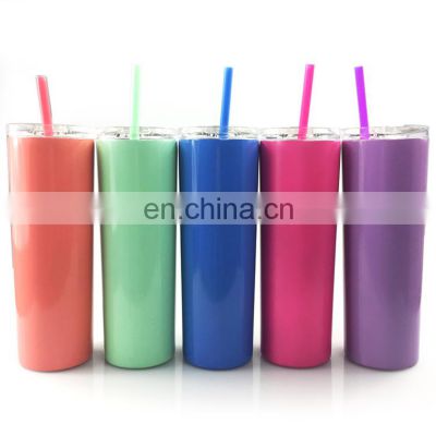 Wholesale Custom Color Insulated Double Wall Skinny Slim Tumblers 20oz Stainless Steel Matte Cup with Lid and Straw Tumbler Cups