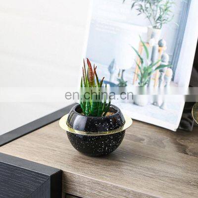 New Arrival European Style Ceramic Circle Flower Plant Pot Garden Home Decoration And Succulent Design Planter With Metal Band