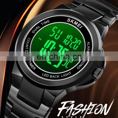 New Arrival Skmei 1712 Black Digital Watch Stainless Steel Strap Jam Tangan 30 Meters Watereproof