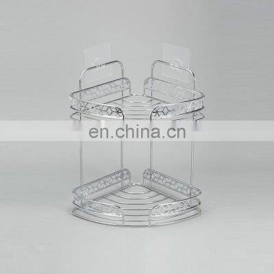 Hot Sales Adhesive Corner Shower Caddy Two Tier Iron Wire Rack in Bathroom photo-3