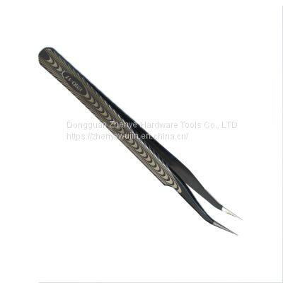 Single Fine Stainless Steel Black Anti-static Clip With Texture ESD-17 Tweezers for Eyelash Grafting