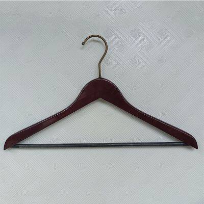Hotel closet coat suit wooden hanger with bronzer chrome plated round hook custom logo display racks
