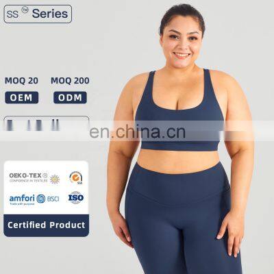 Custom Adjustable Fitness Buckle Sports Bra High Impact Plus Size Cross Back Yoga Top