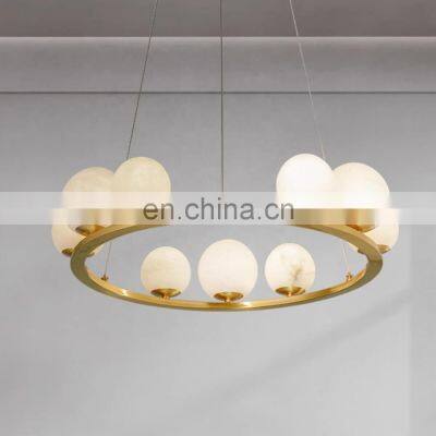 Modern Dining Room Alabaster Ball Pendant Light LED Luxury Brass Gold Decorative Hanging Lighting Chandelier