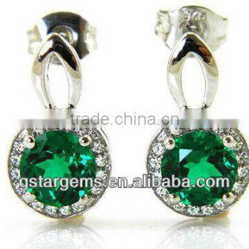 925 Sterling Silver Created Emerald Earrings Hot Gemstone Jewelry Semi precious stone Hong Kong Wholesale