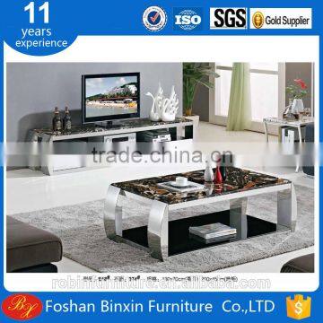 Marble top E18 stainless steel &tempered glass coffee table rectangular tea table