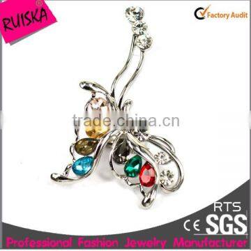 2015 new design cheap original colorful crystal silver alloy hollow butterfly earrings