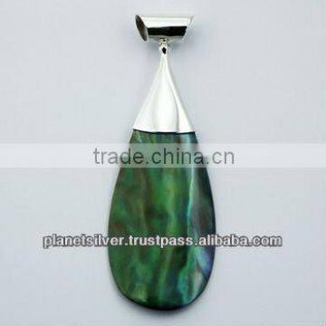 Abalone Shell Droplet Pendant Sterling Silver Conical Cap