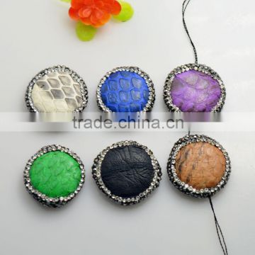 LFD-0075B Wholesale Round Shape Mixed Color Snakeskin Beads,with Crystal Rhinestone Paved Druzy Connector Beads,Jewelry Findings