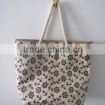 navy seamen patten printing paper straw beach bag