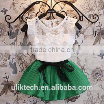 2015 New Children Chiffon Skirt With White Tshirt Set Cheap Baby Girls Clothing Set Wholesale Girls Chiffon Clothing photo-2