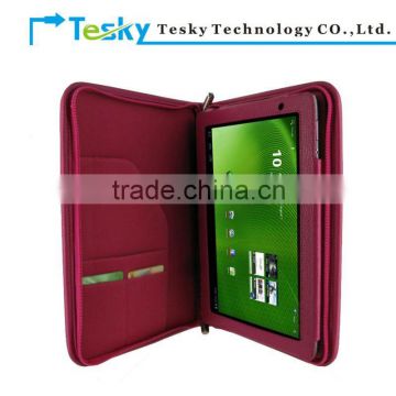 Pink color zipper stand leather case cover for acer Iconia tab a500 10.1 tablet