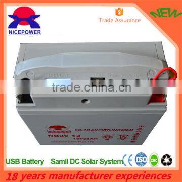 Solar battery easy to charge USB function battery 12v 12AH