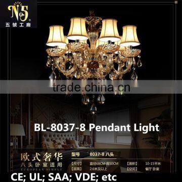 LED Design gold glass pendant light, european style modern crystal chandelier lamp with factory