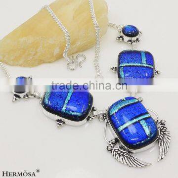 925 Sterling Silver Natural Blue Dichroic Glass Fashion Accessory Necklace 18"